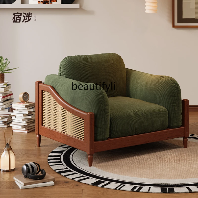 Art rattan solid wood sofa single chair living room home cherry wood antique cotton and linen fabric sofa chair
Art rattan solid wood sofa single chair living room home cherry wood antique cotton and linen fabric sofa chair