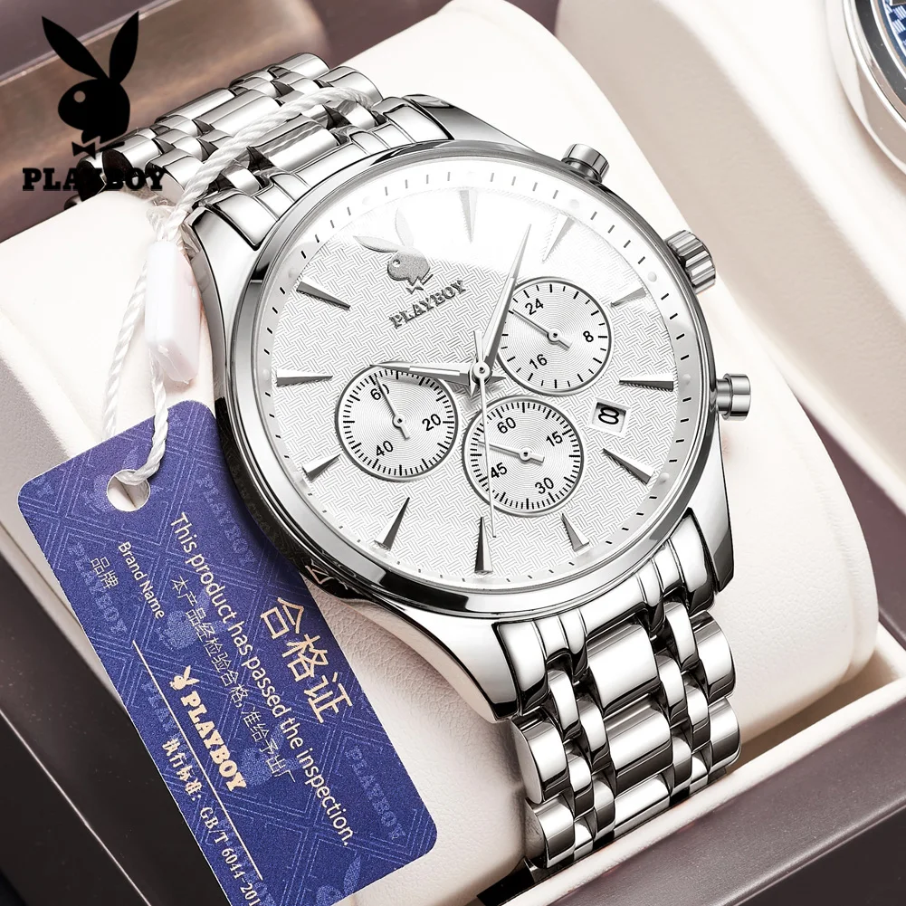 PLAYBOY 8881 Классические многофункциональные часы с оригинальным кварцевым механизмом, календарем, светящимся циферблатом, водонепроницаемые, с ремешком из цельной стали, для мужчин
PLAYBOY 8881 Классические многофункциональные часы с оригинальным кварцевым механизмом, календарем, светящимся циферблатом, водонепроницаемые, с ремешком из цельной стали, для мужчин
