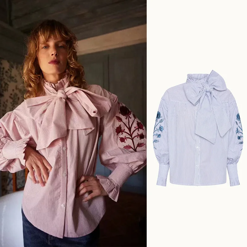 【Gift Free】2026 Romantic Embroidered Striped Blouse Women Ribbon Tie Design Puff Sleeves Lettuce Printed Long Sleeve Shirt
【Gift Free】2026 Romantic Embroidered Striped Blouse Women Ribbon Tie Design Puff Sleeves Lettuce Printed Long Sleeve Shirt
