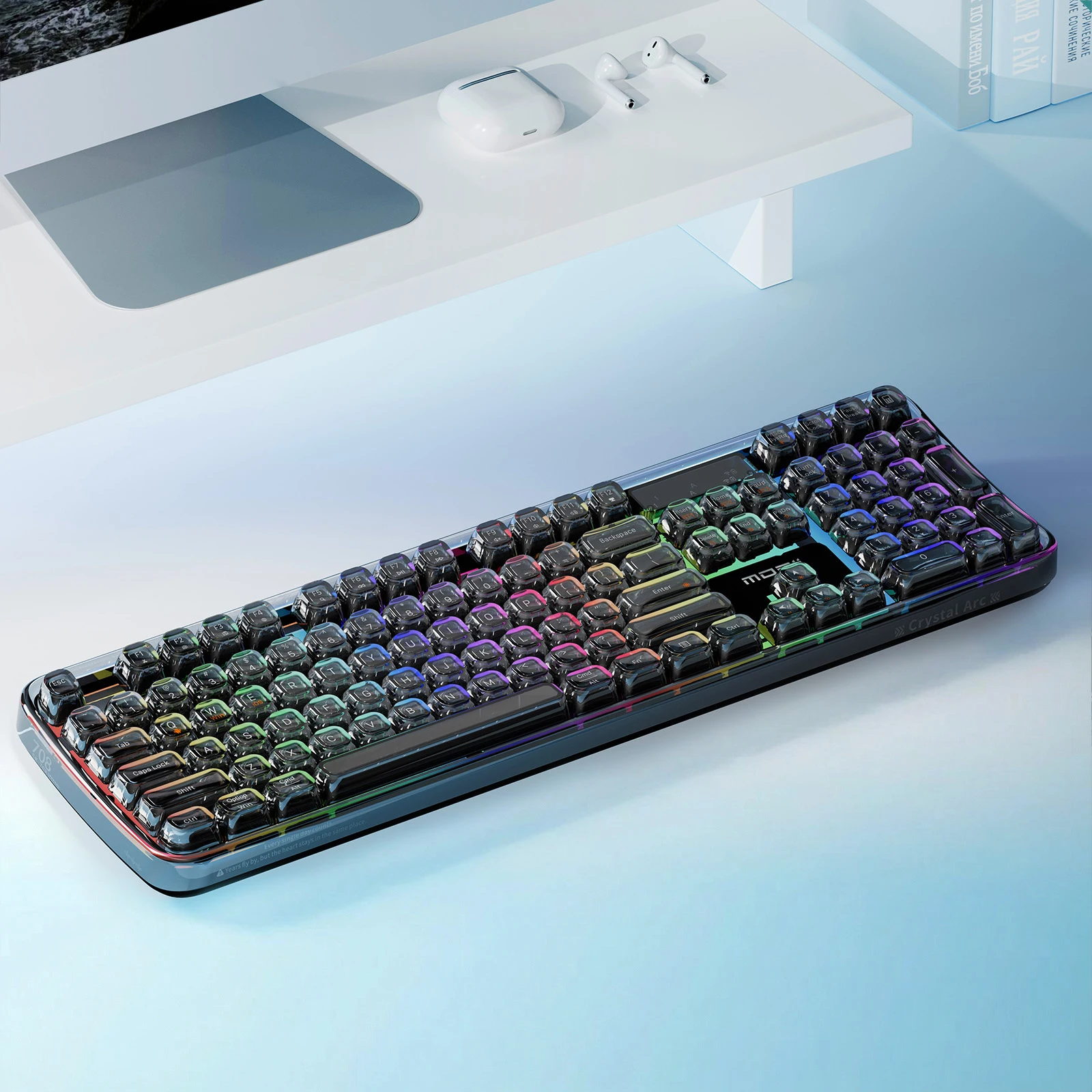 MOFii 1 Piece 708 Tri-Mode Rechargeable Keyboard, Black Transparent Full-Size Membrane, Non-Hot-Swappable, US QWERTY
MOFii 1 Piece 708 Tri-Mode Rechargeable Keyboard, Black Transparent Full-Size Membrane, Non-Hot-Swappable, US QWERTY