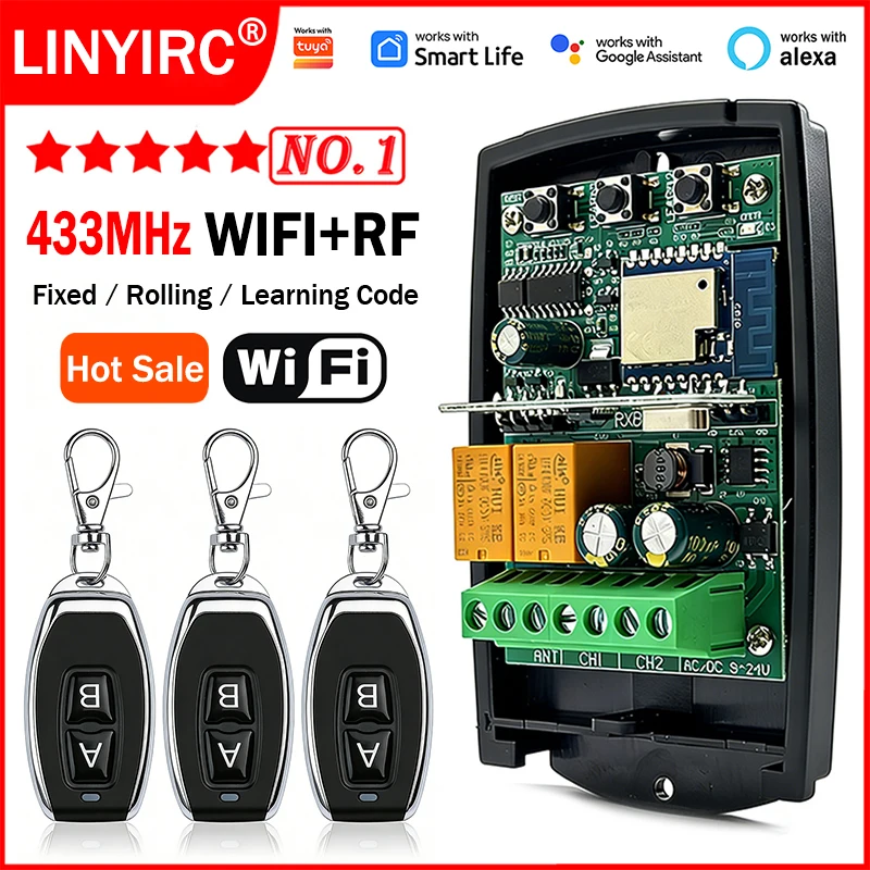 Universal Works With Tuya 433MHz Garage Gate Remote Control Receiver 433.92MHz Fixed Rolling Code Wifi Smart Switch Module Relay
Universal Works With Tuya 433MHz Garage Gate Remote Control Receiver 433.92MHz Fixed Rolling Code Wifi Smart Switch Module Relay