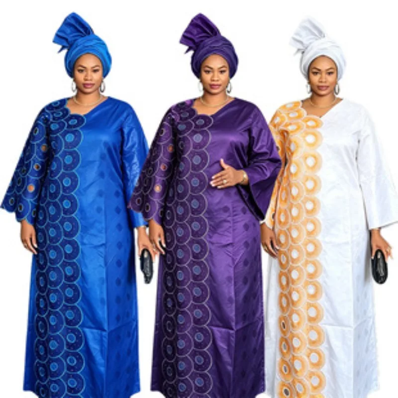 Plus Size African Clothes for Women 2026 New Dashiki Ankara Embroidery Bazin Riche Design Wedding Party Dresses with Headscarf
Plus Size African Clothes for Women 2026 New Dashiki Ankara Embroidery Bazin Riche Design Wedding Party Dresses with Headscarf