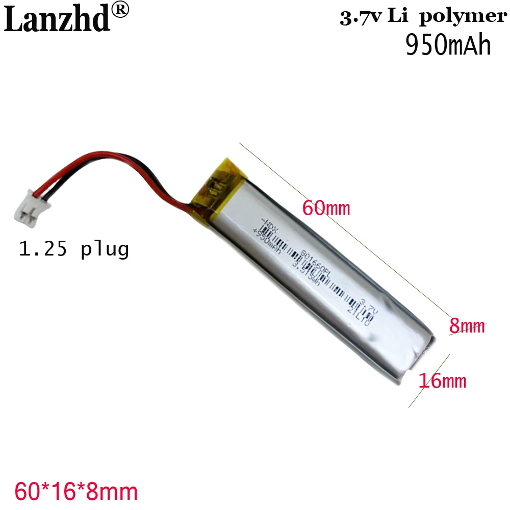 1-12pcs energy battery 3.7V 950mAH 801660 li ion battery for Water refill meter LED light emitting toy pedometer with 1.25plug
1-12pcs energy battery 3.7V 950mAH 801660 li ion battery for Water refill meter LED light emitting toy pedometer with 1.25plug