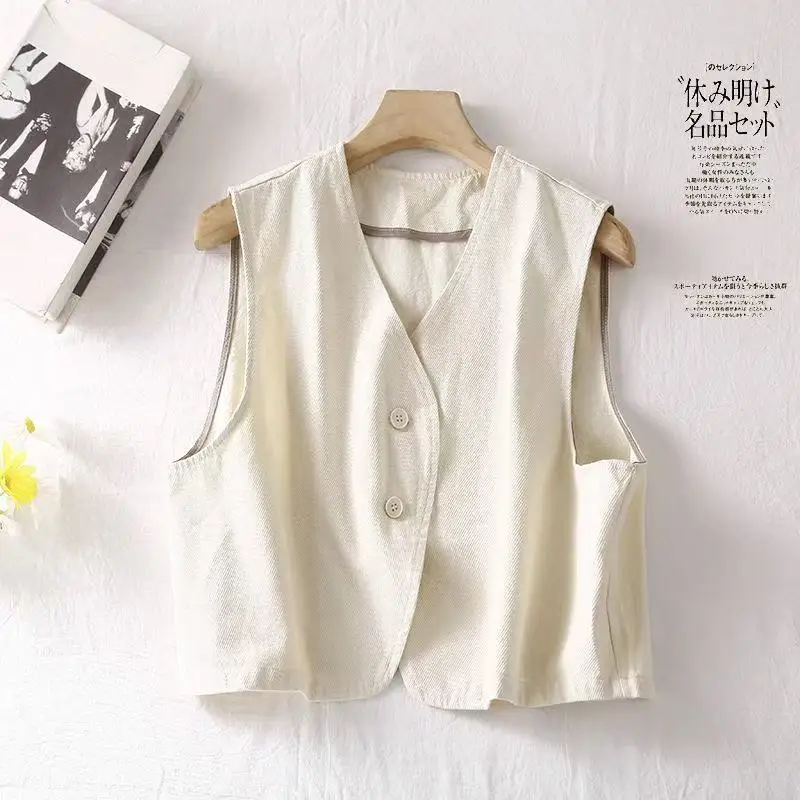 Spring Summer Women's Black Beige Cropped Vest Korean Style Fashion Streetwear Sleeveless Cotton Jacket Coat Basic Cover Ups
Spring Summer Women's Black Beige Cropped Vest Korean Style Fashion Streetwear Sleeveless Cotton Jacket Coat Basic Cover Ups