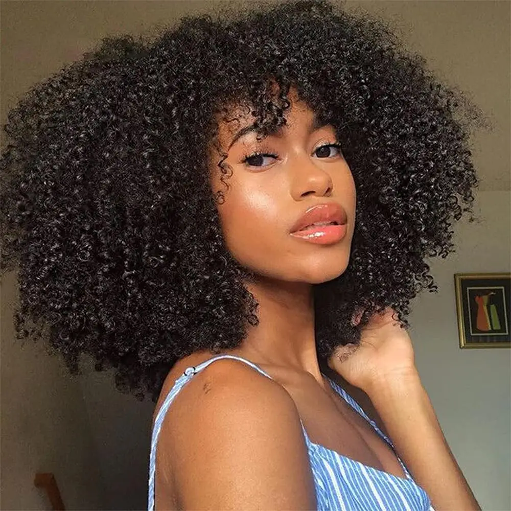 Glueless Afro Kinky Curly Human Hair Wigs With Bangs For Women Brazilian Hair Machine Made Short Afro Curly Wigs 180 Density
Glueless Afro Kinky Curly Human Hair Wigs With Bangs For Women Brazilian Hair Machine Made Short Afro Curly Wigs 180 Density
