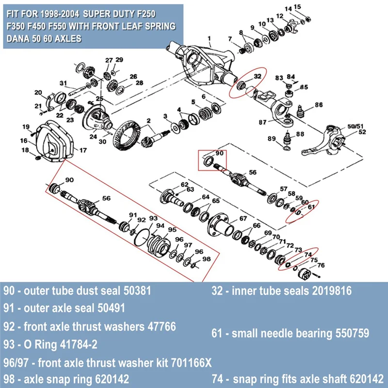 Outer Axle Dust Seal & Inner Tube Seal & Needle Bearing & Snap Ring & Thrust Washer Seals Kit For Ford F250 F350 F450
Outer Axle Dust Seal & Inner Tube Seal & Needle Bearing & Snap Ring & Thrust Washer Seals Kit For Ford F250 F350 F450