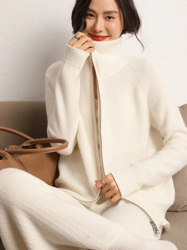 TLOML Women's 100% Cashmere Sweater Turn Down Collar Two-way zipper Cardigan Autumn Winter Cashmere Knitwear Soft Warm Thick Top
TLOML Women's 100% Cashmere Sweater Turn Down Collar Two-way zipper Cardigan Autumn Winter Cashmere Knitwear Soft Warm Thick Top