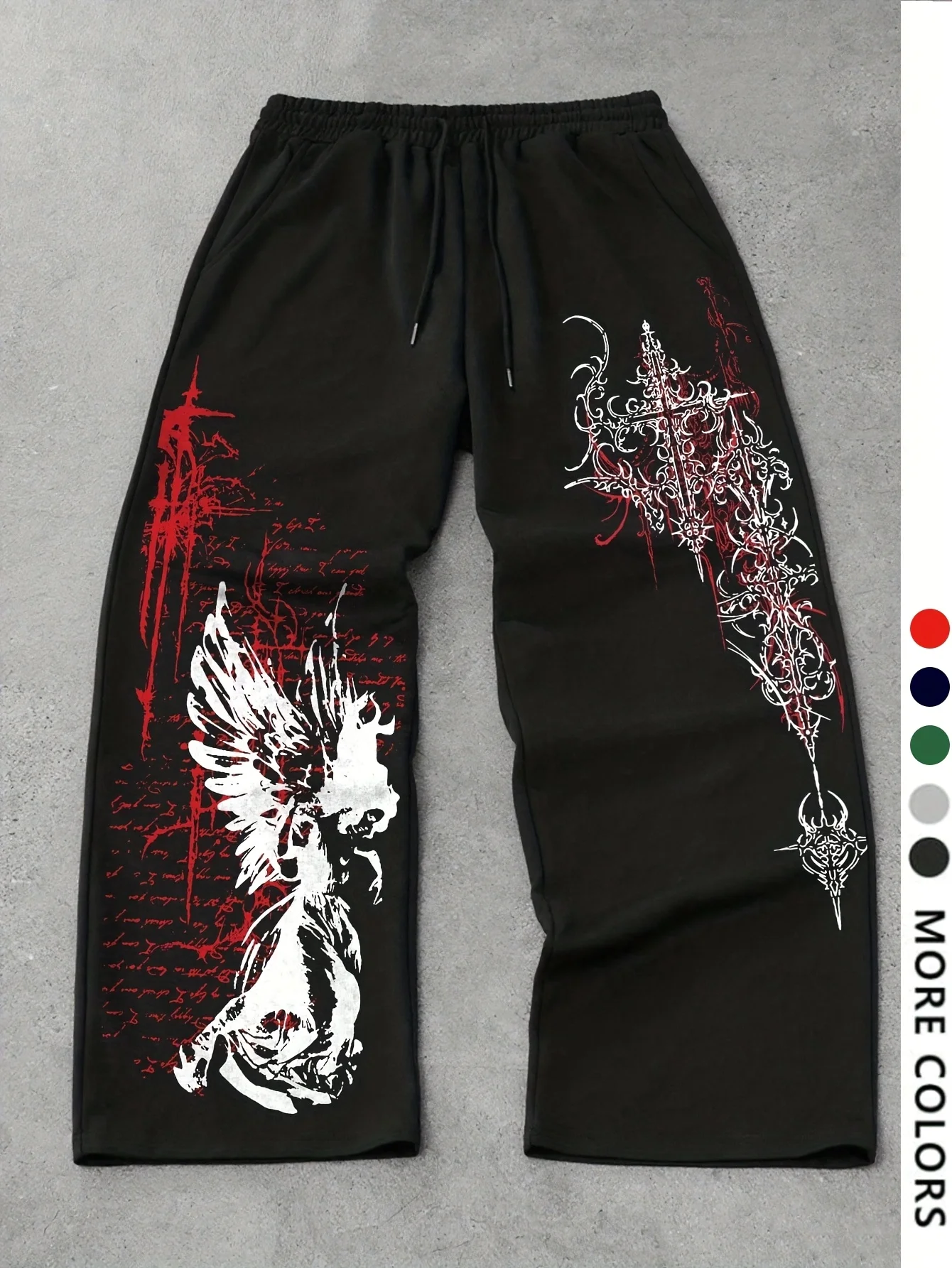 Men's Casual Sports Pants, Cross Wing Angel Pattern Printed Sweatpants, Drawstring Loose Wide Leg Casual Pants, Men's Pants
Men's Casual Sports Pants, Cross Wing Angel Pattern Printed Sweatpants, Drawstring Loose Wide Leg Casual Pants, Men's Pants