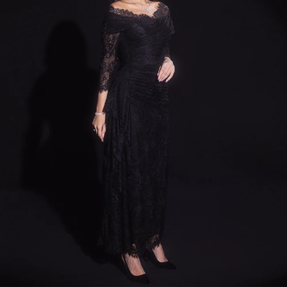 Customized Temperament Lace Ruched Boat Neck Ankle Length A-Line Evening Dress Tulle Off the Shoulder Long Sleeves Zipper Back ف
Customized Temperament Lace Ruched Boat Neck Ankle Length A-Line Evening Dress Tulle Off the Shoulder Long Sleeves Zipper Back ف