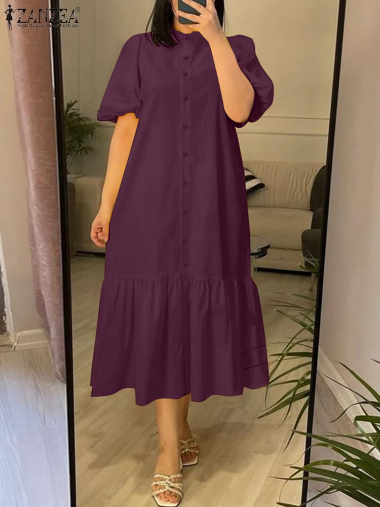 ZANZEA Women Summer Dress Stylish Ruffles Hem Work Vestidos Vintage O Neck Puff Sleeve Sundress Casual Buttons Midi Robe Kaftan
ZANZEA Women Summer Dress Stylish Ruffles Hem Work Vestidos Vintage O Neck Puff Sleeve Sundress Casual Buttons Midi Robe Kaftan