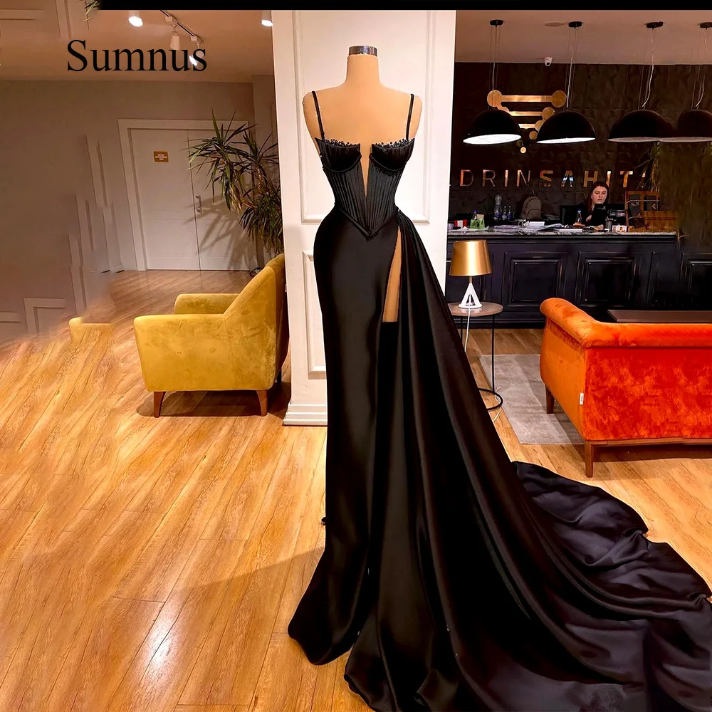 Sumnus Black Mermaid Evening Dresses Sexy High Split Spaghetti Straps Corset Event Prom Dress Sweep Train Pleated Satin Gowns
Sumnus Black Mermaid Evening Dresses Sexy High Split Spaghetti Straps Corset Event Prom Dress Sweep Train Pleated Satin Gowns