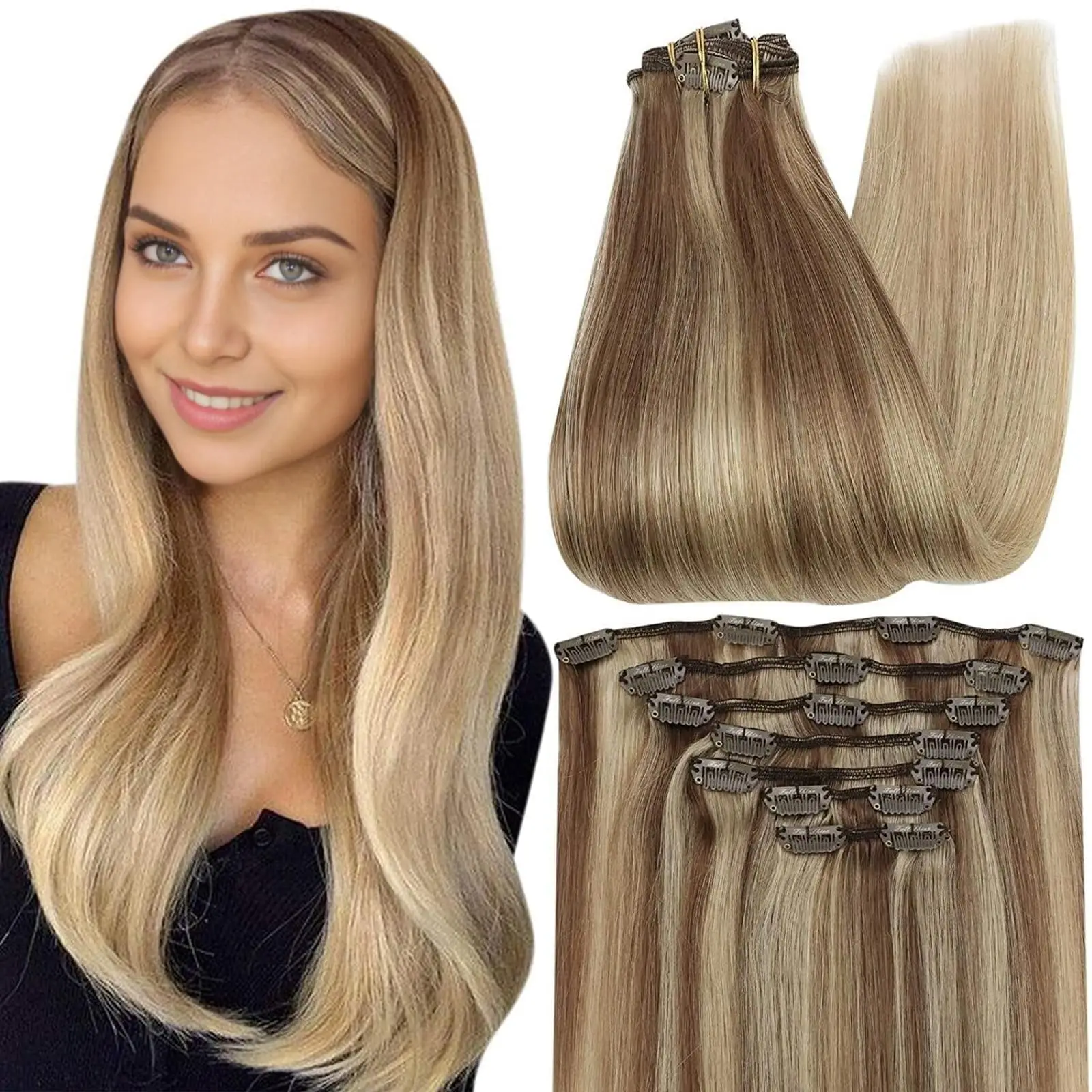 7 Pieces Clip In Extensions Human Hair 24inch #1B/27 Black With Blonde Tips 7 Pieces Human Hair 16inch #22 For Light Blonde
7 Pieces Clip In Extensions Human Hair 24inch #1B/27 Black With Blonde Tips 7 Pieces Human Hair 16inch #22 For Light Blonde