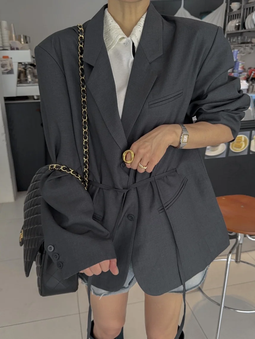 Women's Casual Tailored Coat with Waist-Cinching Dstring Ele Simple Sle Loose Fit oulder Pad Design Long Sve
Women's Casual Tailored Coat with Waist-Cinching Dstring Ele Simple Sle Loose Fit oulder Pad Design Long Sve