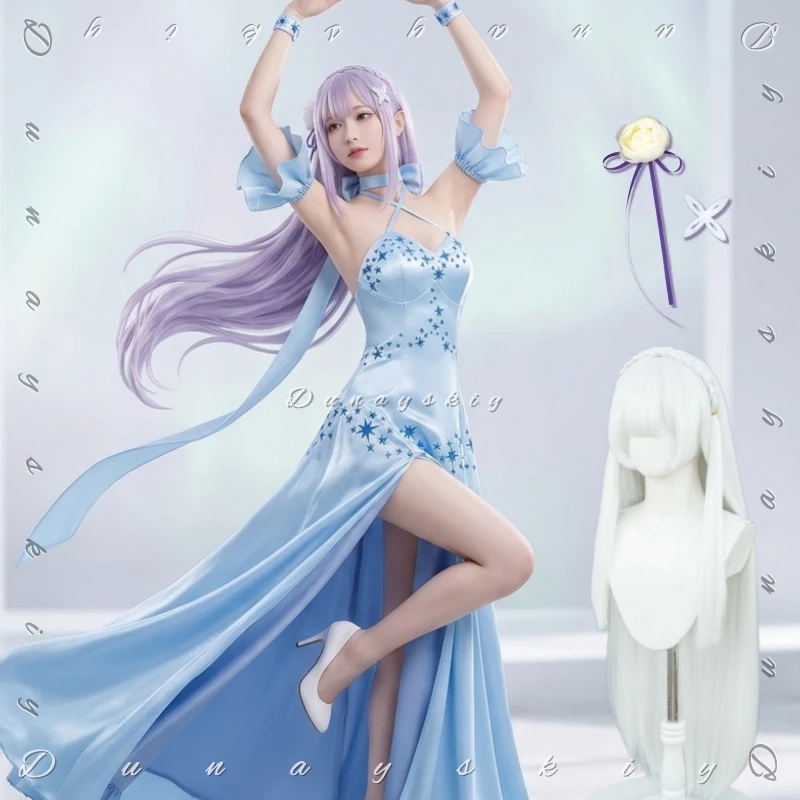Emilia Re0 Cosplay Costume Crystal Gown Off-Shoulder Halter Neck Aqua Blue Star Embellished Evening Gown Full Set With Accessory
Emilia Re0 Cosplay Costume Crystal Gown Off-Shoulder Halter Neck Aqua Blue Star Embellished Evening Gown Full Set With Accessory