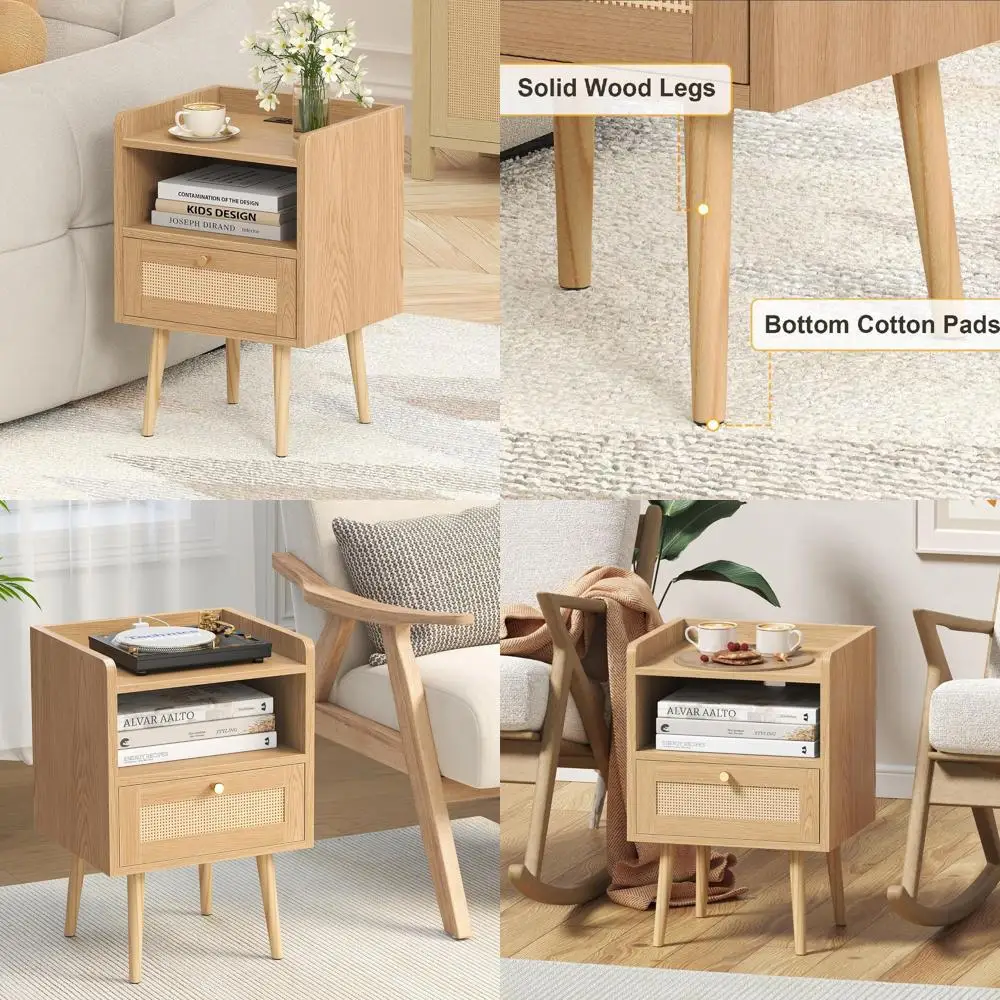 Charging Station Nightstand, Rattan Side Tables, Compact Wood Bedside Tables for Kids, Farmhouse Style Living Room, Dorm Rooms -
Charging Station Nightstand, Rattan Side Tables, Compact Wood Bedside Tables for Kids, Farmhouse Style Living Room, Dorm Rooms -