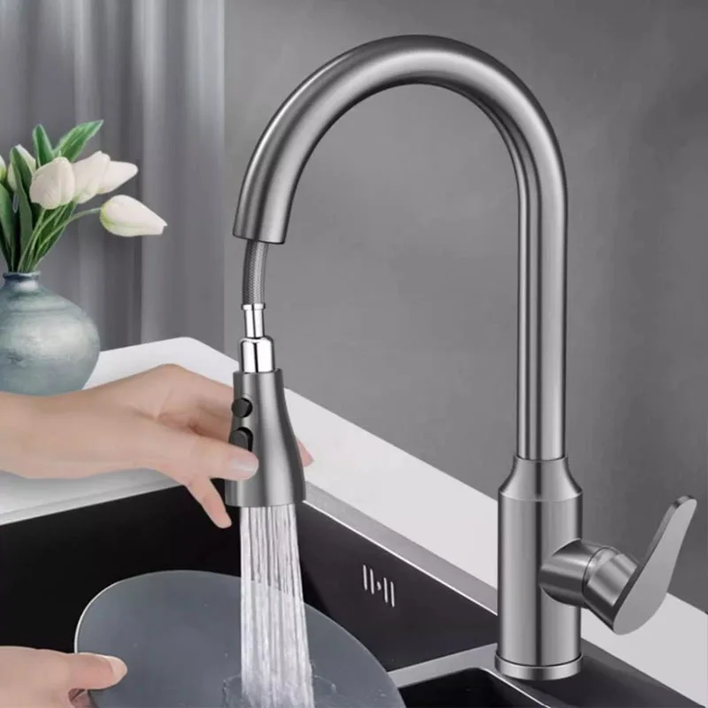 Brass Kitchen Faucet Pull Out Sprayer Gun Gray 360° Swivel Hot Cold Mixer Tap 2 Water Modes Kitchen Sink Tap
Brass Kitchen Faucet Pull Out Sprayer Gun Gray 360° Swivel Hot Cold Mixer Tap 2 Water Modes Kitchen Sink Tap