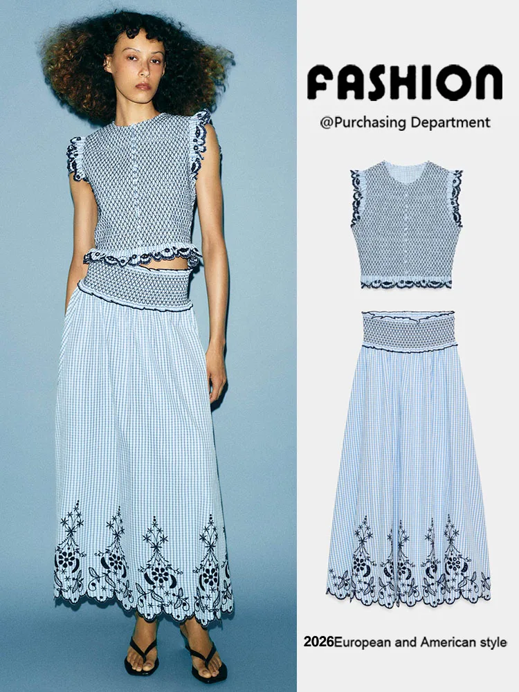New Summer Plaid Women's Top Midi Skirt Half-length Skirt 044 No-sleeve Regular Sleeve-length Fashionable Chinese Style Clothing
New Summer Plaid Women's Top Midi Skirt Half-length Skirt 044 No-sleeve Regular Sleeve-length Fashionable Chinese Style Clothing