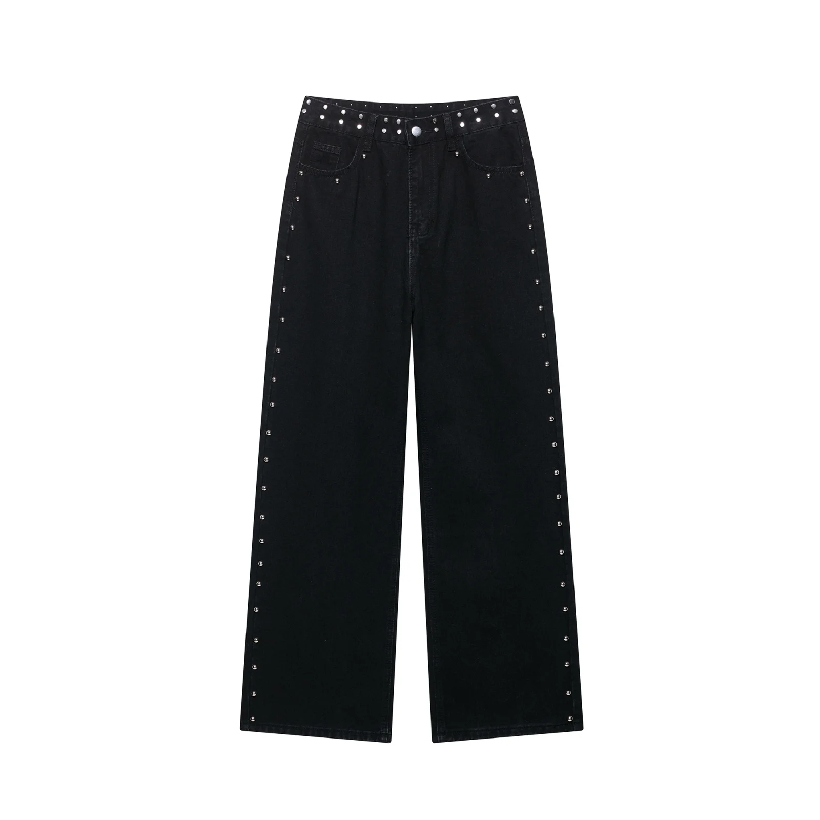 Women's new fashion rivet decoration casual versatile black wide leg jeans retro side pocket zipper women's denim pants
Women's new fashion rivet decoration casual versatile black wide leg jeans retro side pocket zipper women's denim pants