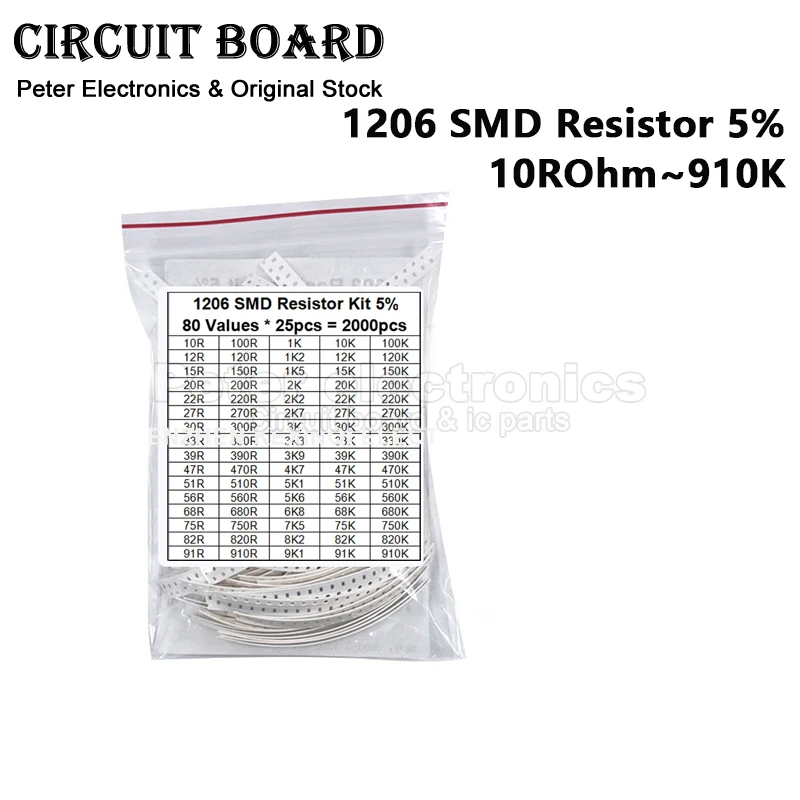 (2000pcs) 1206 SMD Resistor Assorted Kit 5% 10R 100R 10K 100K 10M 1M 33R 68R 220K 470K Ohm 80ValuesX 25PCS
(2000pcs) 1206 SMD Resistor Assorted Kit 5% 10R 100R 10K 100K 10M 1M 33R 68R 220K 470K Ohm 80ValuesX 25PCS
