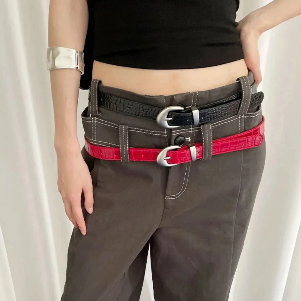 Designer Crocodile Pattern Women's Belt Y2k Korean Thin Waist Belt Black Red PU Leather Dress Jeans Belt Streetwear
Designer Crocodile Pattern Women's Belt Y2k Korean Thin Waist Belt Black Red PU Leather Dress Jeans Belt Streetwear
