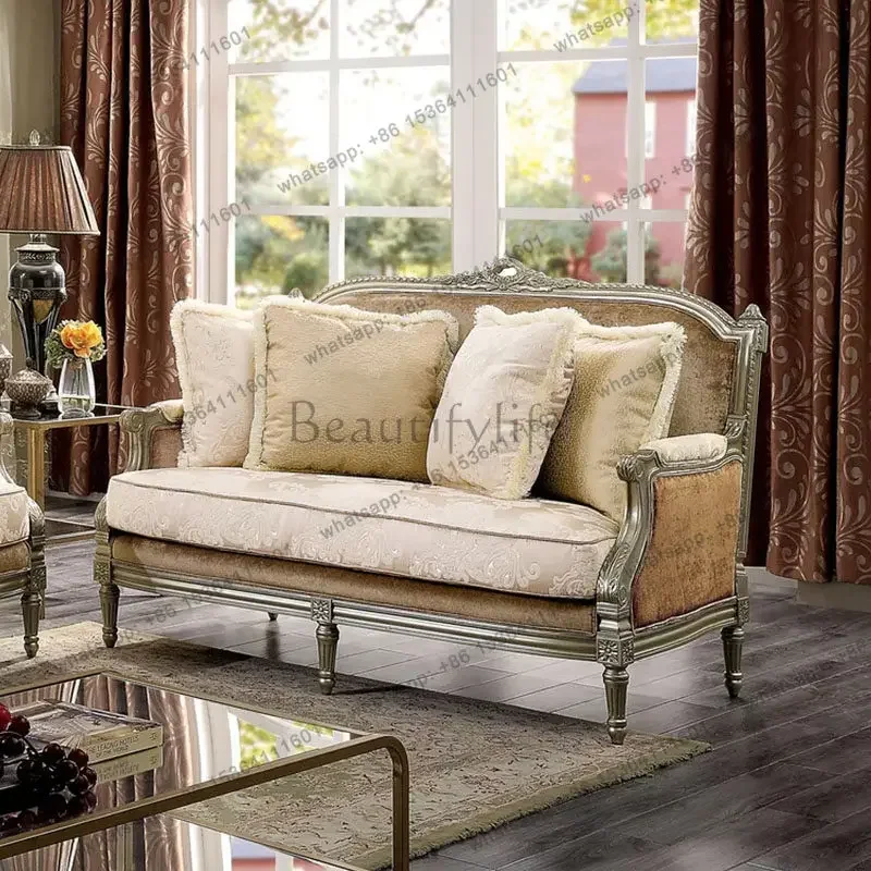 yj58 French solid wood sofa living room small apartment double fabric sofa combination
yj58 French solid wood sofa living room small apartment double fabric sofa combination