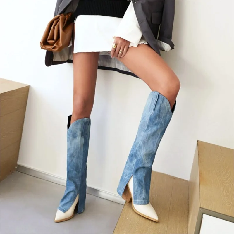 Модные сапоги до колена на массивном каблуке с острым носком, джинсовые высокие сапоги без шнуровки, удобные осенне-зимние сапоги для путешествий и свиданий
Модные сапоги до колена на массивном каблуке с острым носком, джинсовые высокие сапоги без шнуровки, удобные осенне-зимние сапоги для путешествий и свиданий