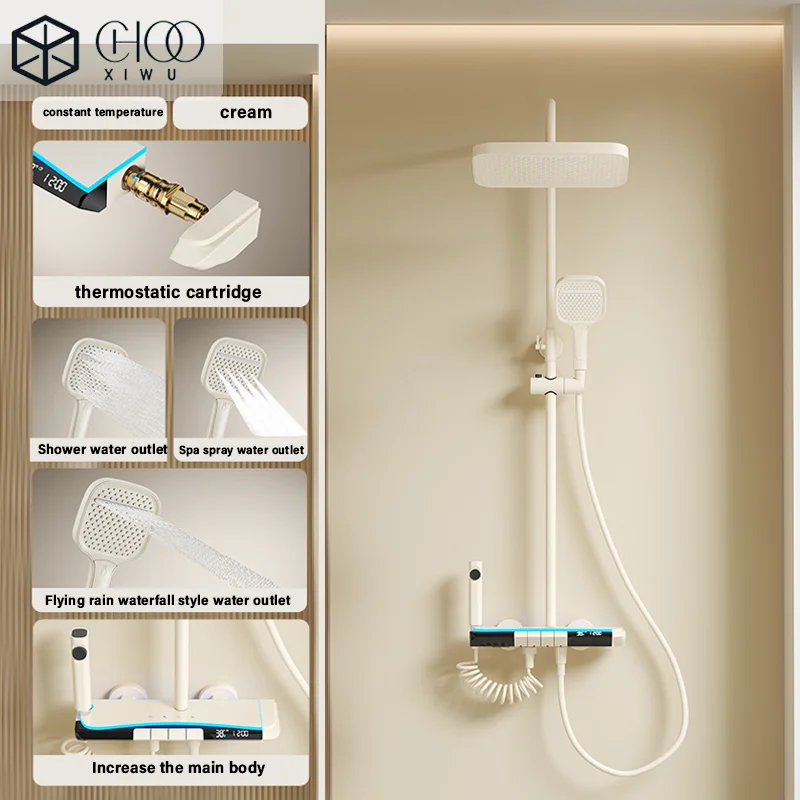 Luxury Gray White Bathroom Shower Set Smart Digital Display Thermostatic Shower System Full Sets LED Bathtub Rain Showers Faucet
Luxury Gray White Bathroom Shower Set Smart Digital Display Thermostatic Shower System Full Sets LED Bathtub Rain Showers Faucet