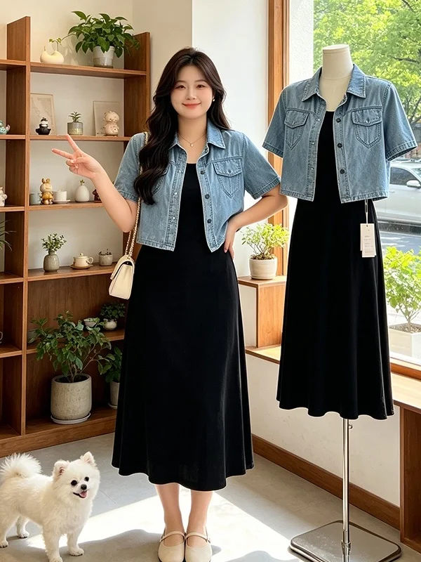 plus Size Black Strapless Dress And Denim Jacket Set Women's Summer Slimming Fashionable Streetwear Two-Piece Ensemble
plus Size Black Strapless Dress And Denim Jacket Set Women's Summer Slimming Fashionable Streetwear Two-Piece Ensemble