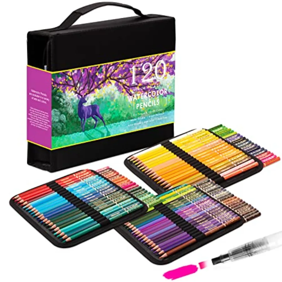 Premium Watercolor Pencils, Set of 120 Colors, with Water Brush Pen, Portable Nylon Case, Numbered and Lightfastness, Water-sol
Premium Watercolor Pencils, Set of 120 Colors, with Water Brush Pen, Portable Nylon Case, Numbered and Lightfastness, Water-sol