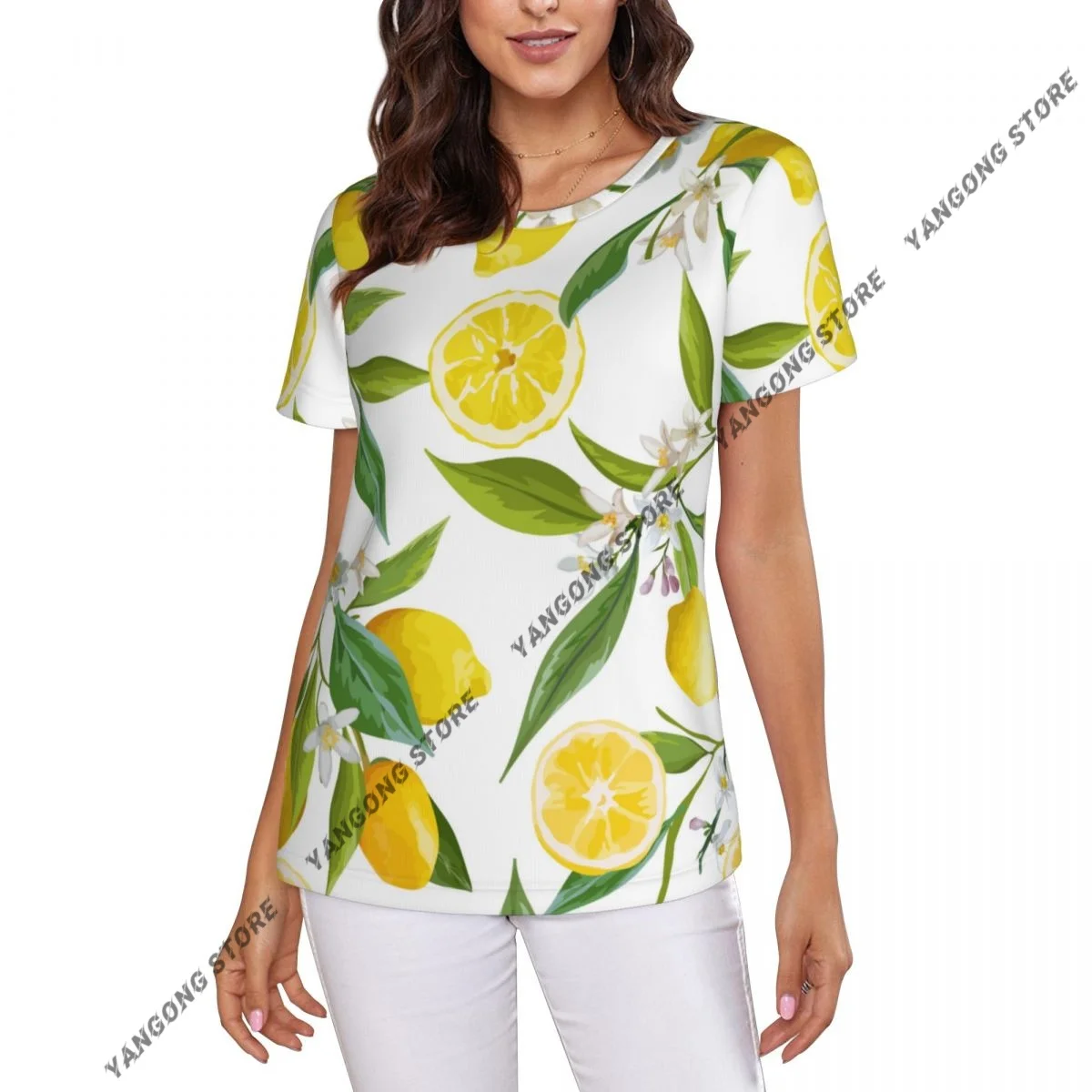 Womens Short Sleeve Fruits Lemon Floral Pattern Casual Tee Clothing Crewneck Woman T-Shirts
Womens Short Sleeve Fruits Lemon Floral Pattern Casual Tee Clothing Crewneck Woman T-Shirts