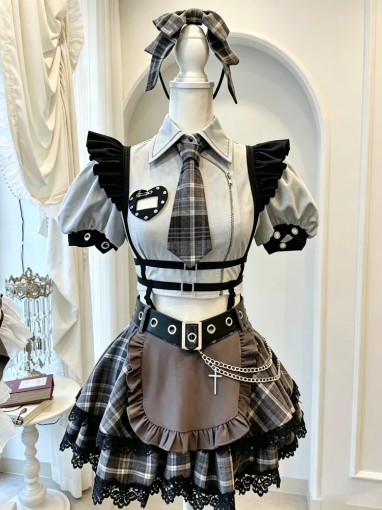 Vintage Preppy Plaid Ruffle Lace Puff Sleeves Tie Belt Chain 2 Piece Set Women Girls Blouse Mini Skirt Daily Wear Cosplay Outfit
Vintage Preppy Plaid Ruffle Lace Puff Sleeves Tie Belt Chain 2 Piece Set Women Girls Blouse Mini Skirt Daily Wear Cosplay Outfit