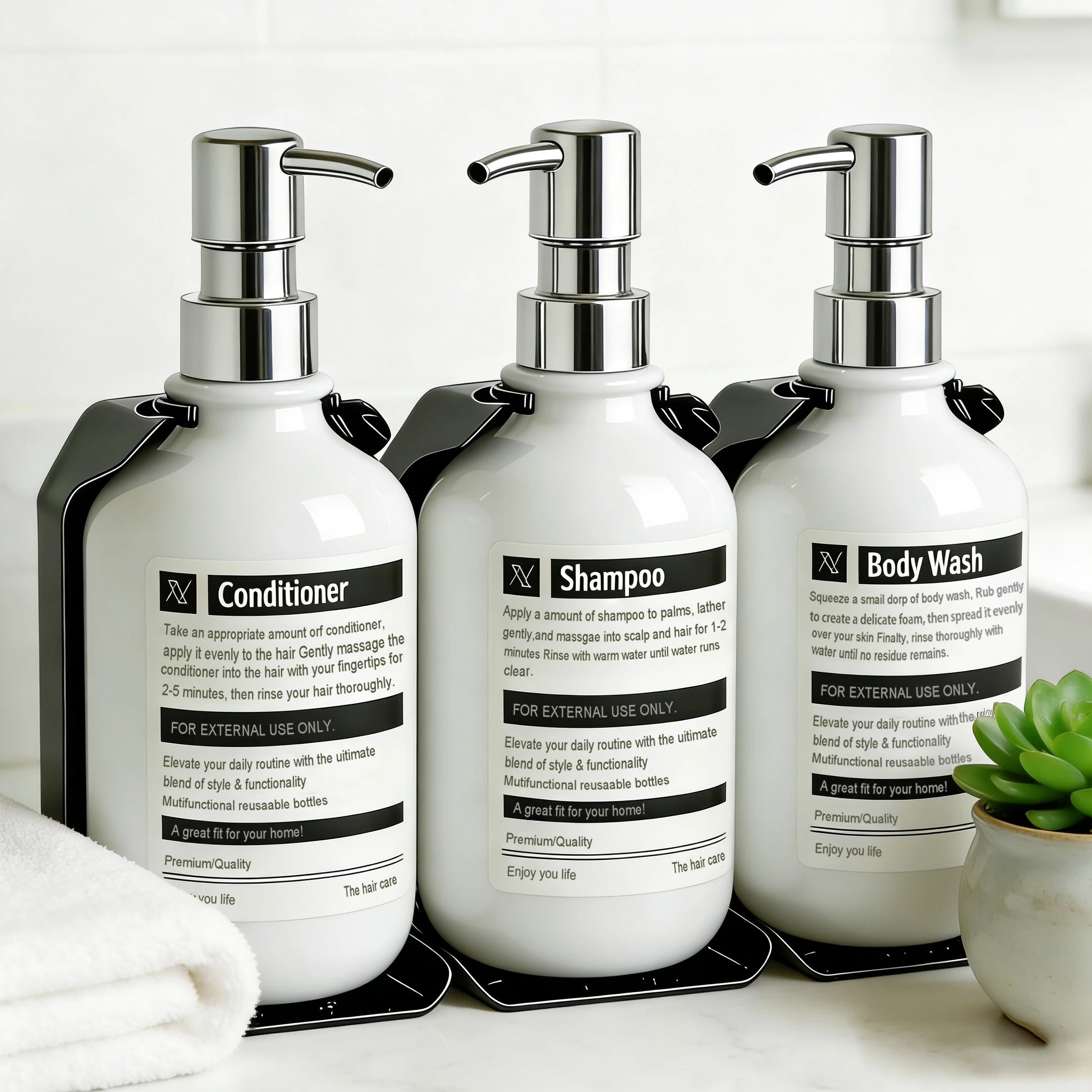 Minimalist Wall Mounted Shower Dispenser, Refillable Shampoo Conditioner Dish and Hand Soap Empty Bottle for Modern Decor
Minimalist Wall Mounted Shower Dispenser, Refillable Shampoo Conditioner Dish and Hand Soap Empty Bottle for Modern Decor