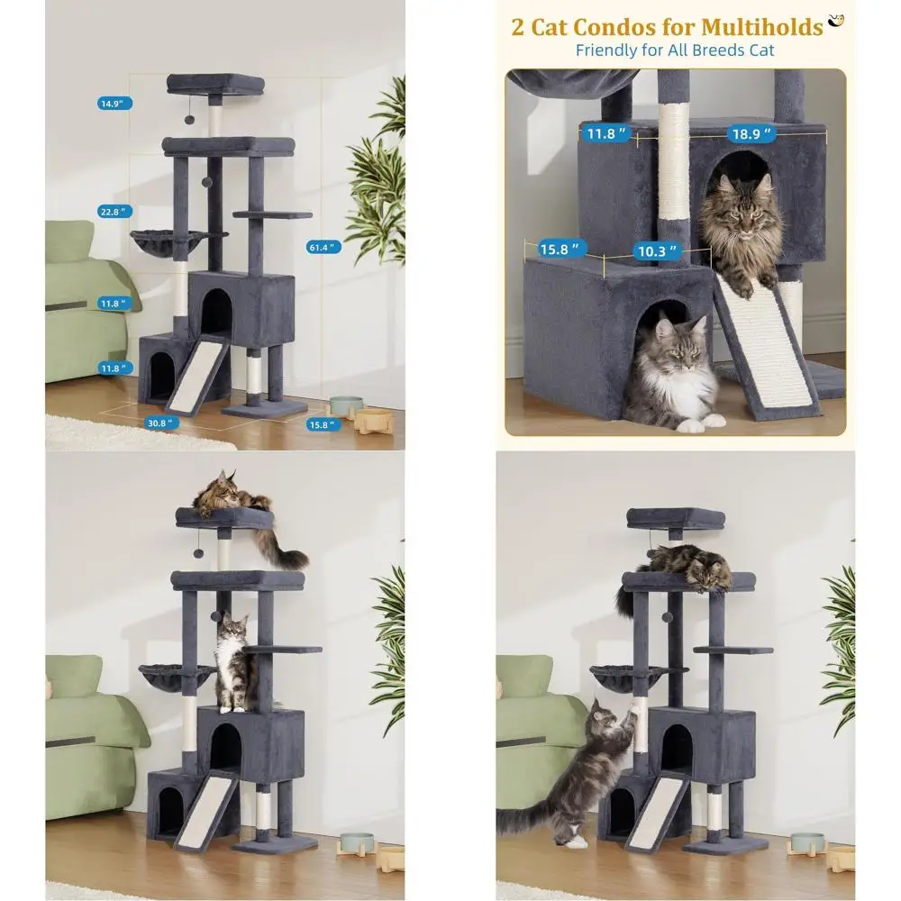 Sturdy Cat Tower with Hammock and Two Condos for Large Felines, Spacious 18.9x15.8 Inch Bed, Dark Grey
Sturdy Cat Tower with Hammock and Two Condos for Large Felines, Spacious 18.9x15.8 Inch Bed, Dark Grey