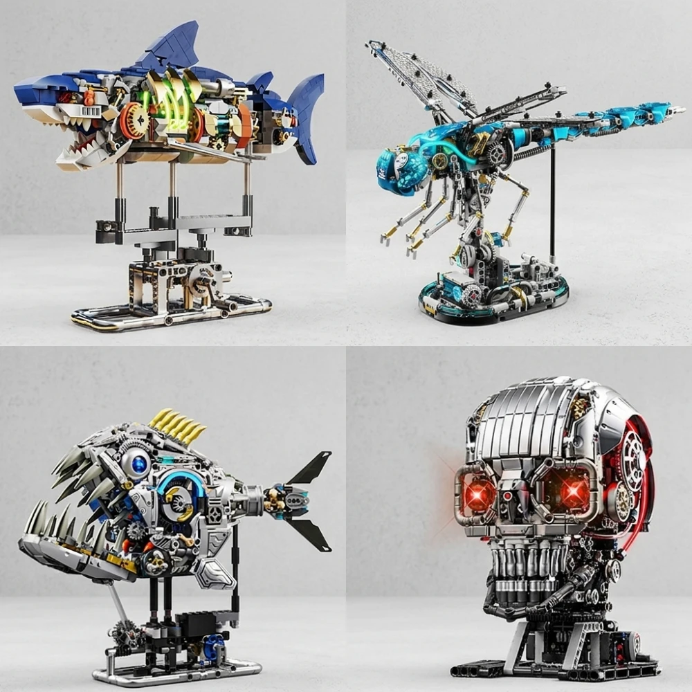 Technical Mechanical Animal Building Blocks, Light MOC Gear Toy Bricks, Shark Dragonfly Skull Piranha 4 Styles Adults Kids Gift
Technical Mechanical Animal Building Blocks, Light MOC Gear Toy Bricks, Shark Dragonfly Skull Piranha 4 Styles Adults Kids Gift