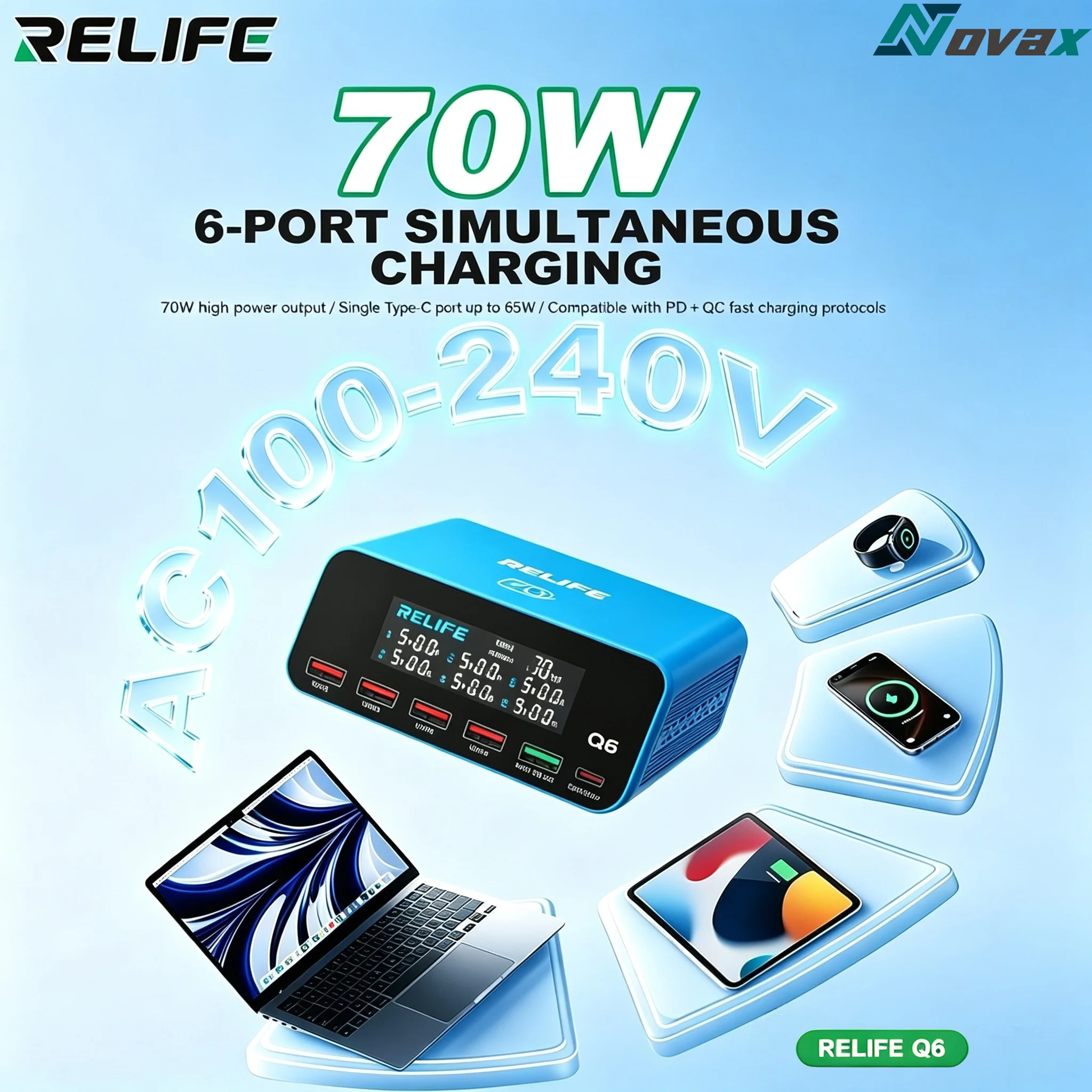 RELIFE Q6 70W multi port USB charging station, compatible with PD+QC dual fast charging, suitable for mobile phone maintenance
RELIFE Q6 70W multi port USB charging station, compatible with PD+QC dual fast charging, suitable for mobile phone maintenance
