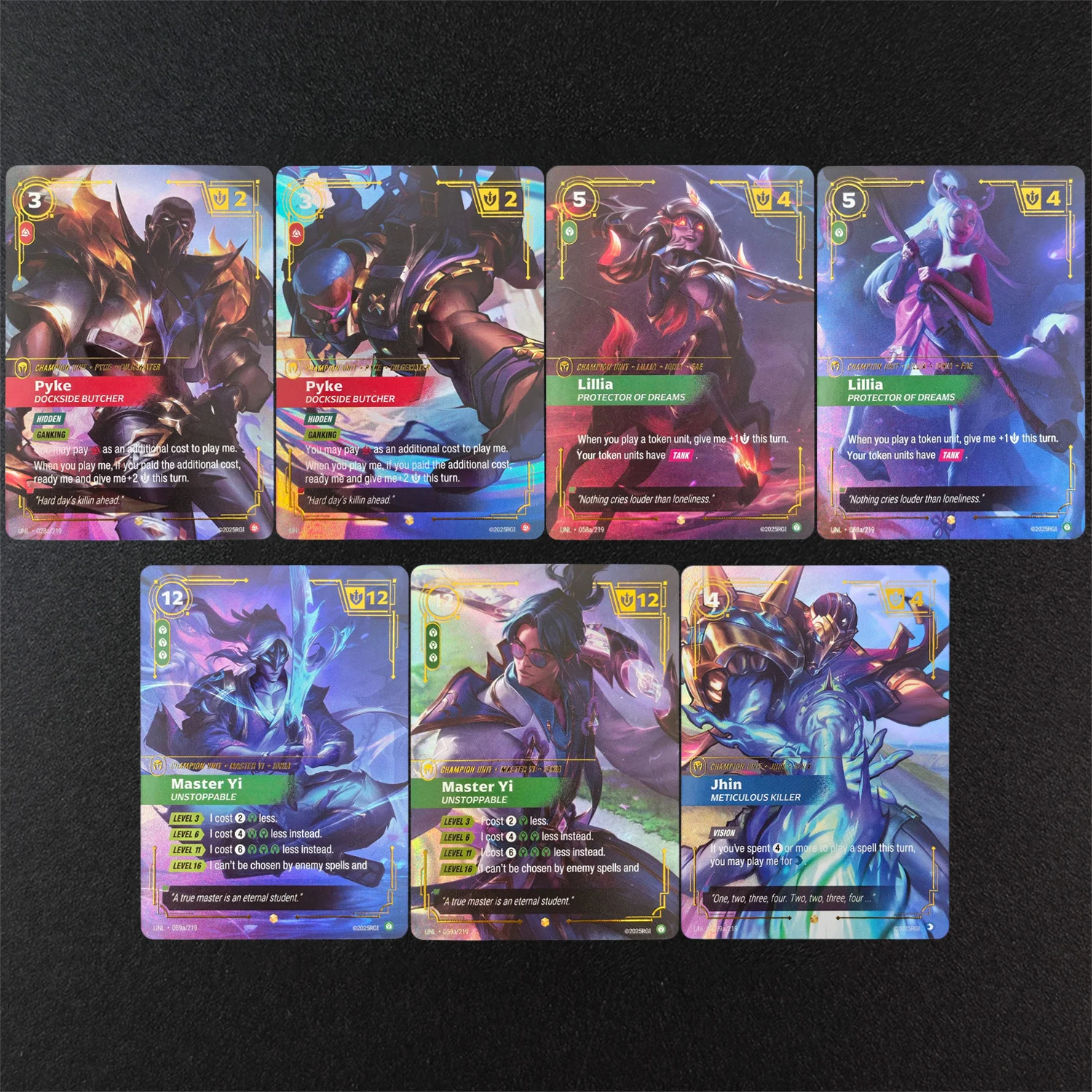 Self-made Version League of Legends English Lillia Master Yi Pyke Jhin UNL Card Game Collection Hot Stamping Foil Card Toy
Self-made Version League of Legends English Lillia Master Yi Pyke Jhin UNL Card Game Collection Hot Stamping Foil Card Toy