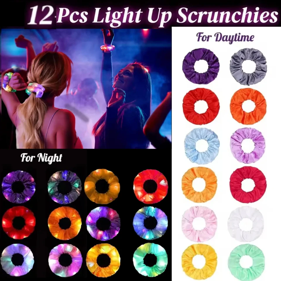 12Pcs LED Hair Scrunchie Light Up Hair Scrunchy Elastic Glow in The Dark Srunchie Accessories in the Dark Party Supplies
12Pcs LED Hair Scrunchie Light Up Hair Scrunchy Elastic Glow in The Dark Srunchie Accessories in the Dark Party Supplies