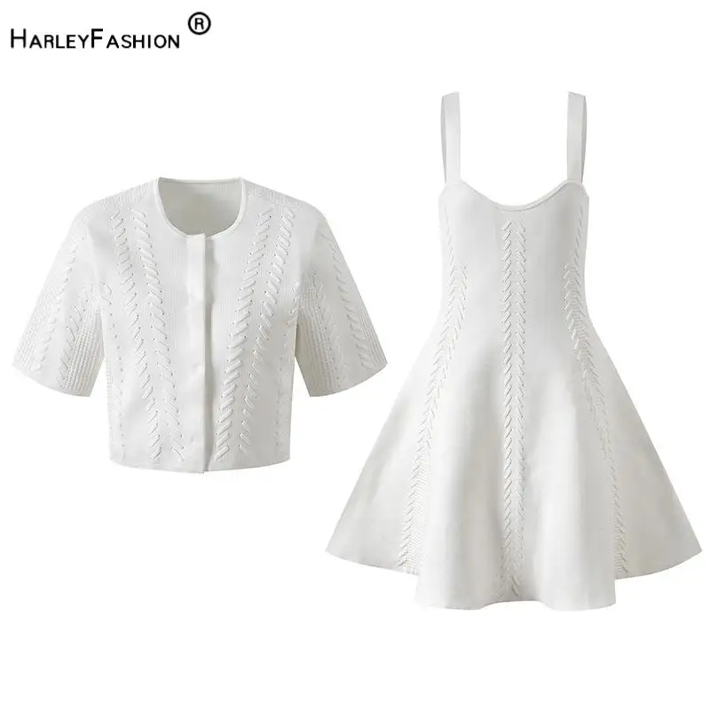 2025 Autumn Lady Stylish Designed Ties Suit O-neck Short Sleeve Cardigan Sleeveless A-line Midi Dress Women Solid Knit 2Pcs
2025 Autumn Lady Stylish Designed Ties Suit O-neck Short Sleeve Cardigan Sleeveless A-line Midi Dress Women Solid Knit 2Pcs