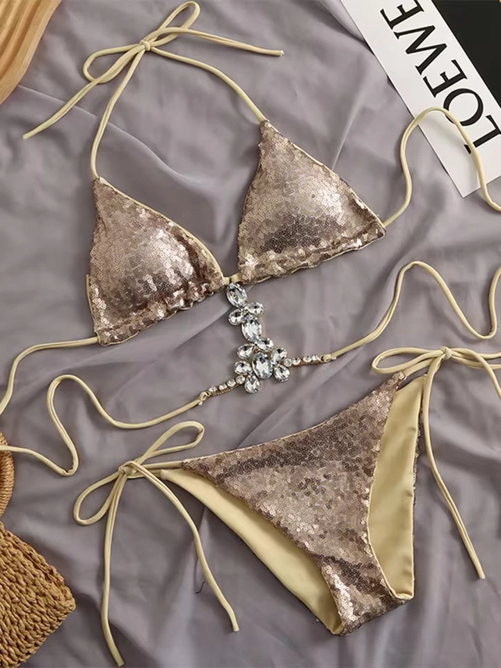 Vzvn Fashion Sexy Lace Up Sequins Bikini Women Split Swimsuit Vacation Beach Bikini 2026 All Season Backless Bikinis 2 Piece Set
Vzvn Fashion Sexy Lace Up Sequins Bikini Women Split Swimsuit Vacation Beach Bikini 2026 All Season Backless Bikinis 2 Piece Set