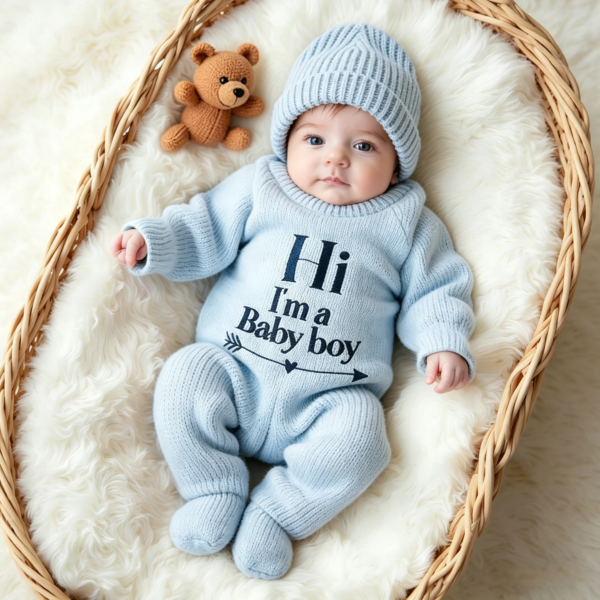 Newborn Photography Clothes Knit Romper Baby Footed Jumpsuit "Hi I'm a Baby Boy" Coming Home Outfits Infant Onesie with Hat-HD
Newborn Photography Clothes Knit Romper Baby Footed Jumpsuit "Hi I'm a Baby Boy" Coming Home Outfits Infant Onesie with Hat-HD