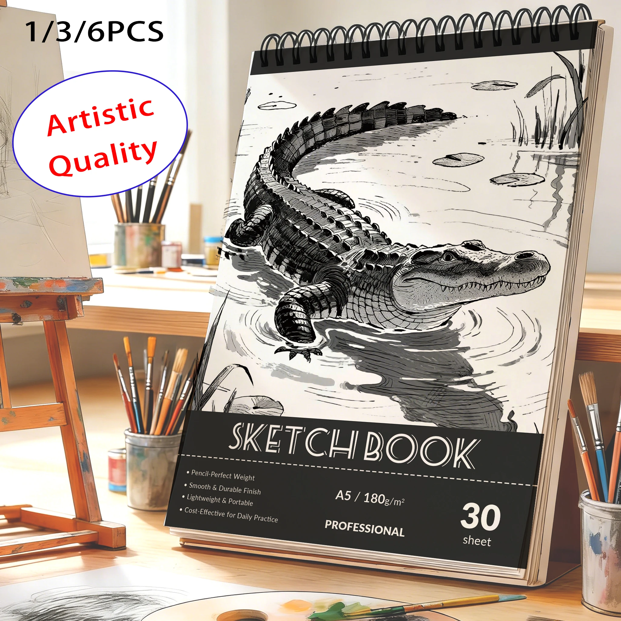 A5 Spiral Bound Sketchbook, 180gsm Acid-Free Smooth Art Paper Pad, 30 Sheets Professional Sketching Paper for Drawing, Dood
A5 Spiral Bound Sketchbook, 180gsm Acid-Free Smooth Art Paper Pad, 30 Sheets Professional Sketching Paper for Drawing, Dood