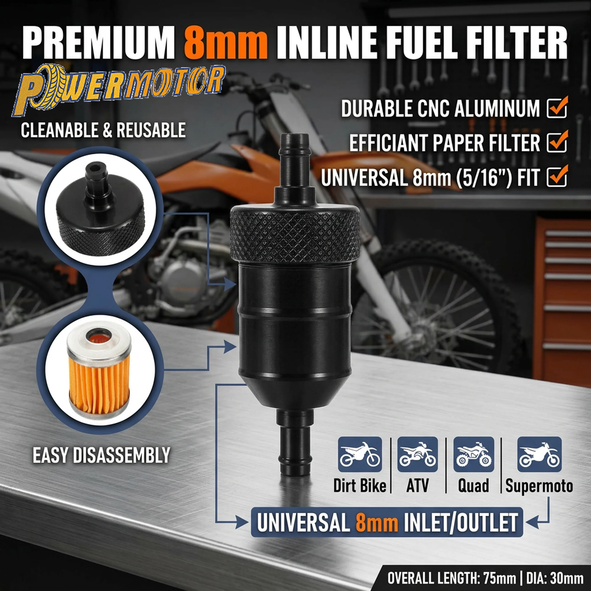 8mm Motorcycle Petrol Gas Fuel Filter For DirtBike ATV Quad Supermoto Inline Fuel Filter Universal CNC Aluminium Modified Parts
8mm Motorcycle Petrol Gas Fuel Filter For DirtBike ATV Quad Supermoto Inline Fuel Filter Universal CNC Aluminium Modified Parts