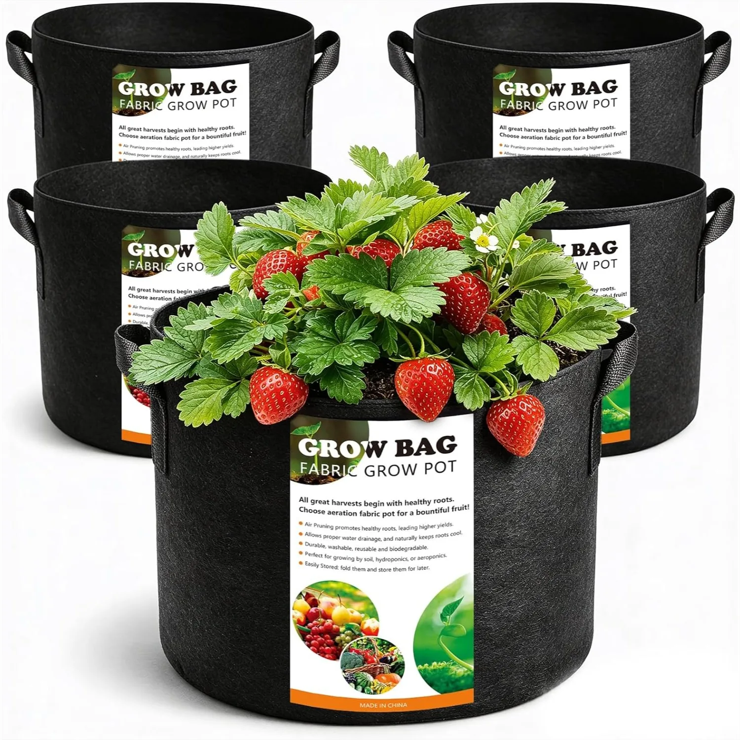 5 Pack 5 Gallon Grow Bags, Thickened Nonwoven Fabric Plant Pots with Handles, Heavy Duty 300G for Tomato, Potato, Strawberry
5 Pack 5 Gallon Grow Bags, Thickened Nonwoven Fabric Plant Pots with Handles, Heavy Duty 300G for Tomato, Potato, Strawberry
