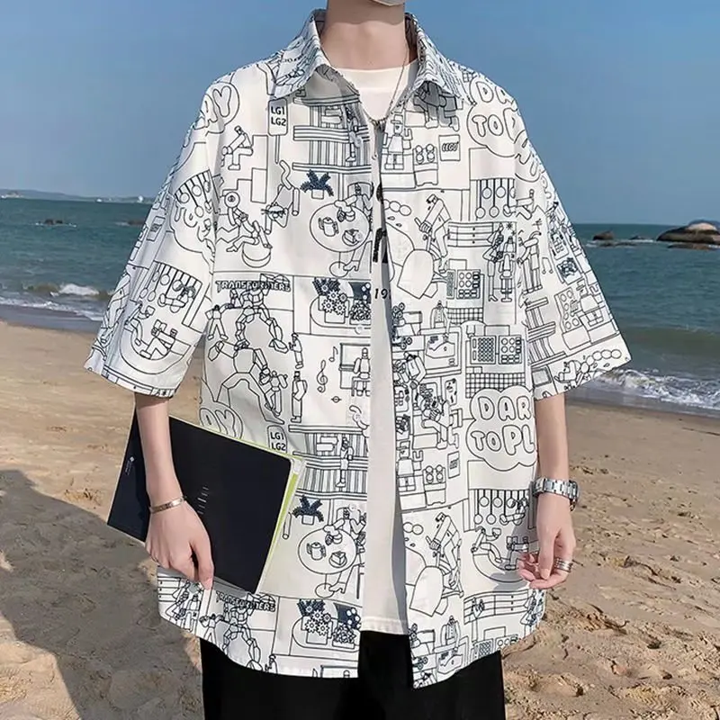 New Hong Kong style spring personalized printing trend stand-up collar shirt loose large size fashion casual shirt for boys
New Hong Kong style spring personalized printing trend stand-up collar shirt loose large size fashion casual shirt for boys