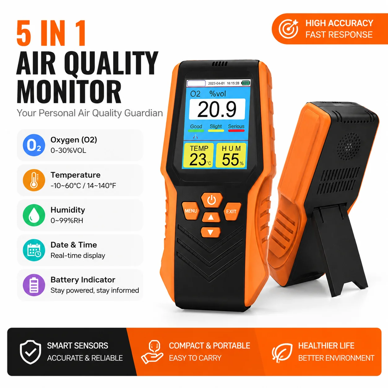 Oxygen Detector O2 Meter 0 30 Vol Electrochemical Sensor Temp Humidity Alarm Rechargeable 2000mAh for Home Lab Mine
Oxygen Detector O2 Meter 0 30 Vol Electrochemical Sensor Temp Humidity Alarm Rechargeable 2000mAh for Home Lab Mine