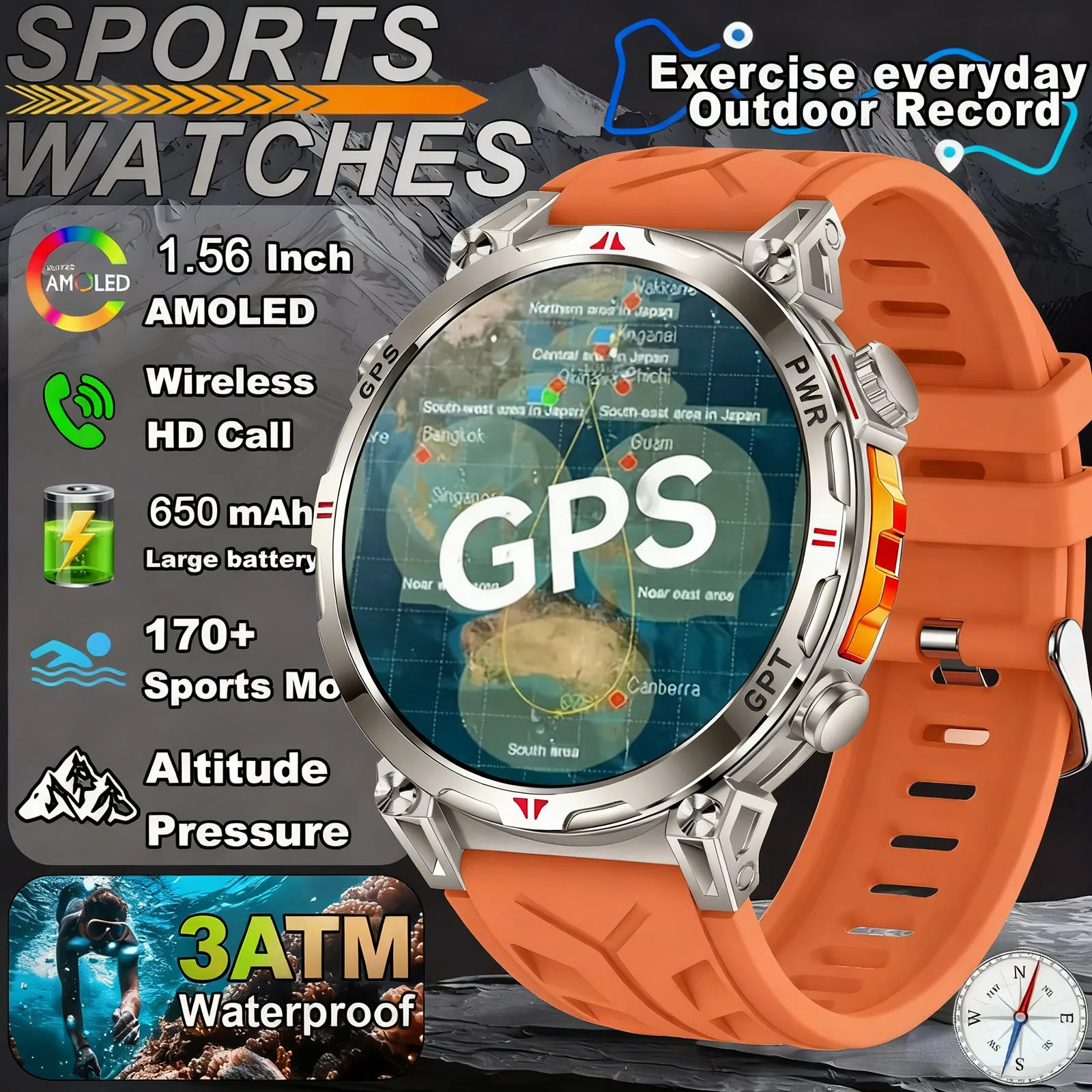 Smart Watch for GPS Sports with Heart Rate Blood Oxygen Monitor Waterproof Bluetooth Call Compass Fitness Tracker
Smart Watch for GPS Sports with Heart Rate Blood Oxygen Monitor Waterproof Bluetooth Call Compass Fitness Tracker