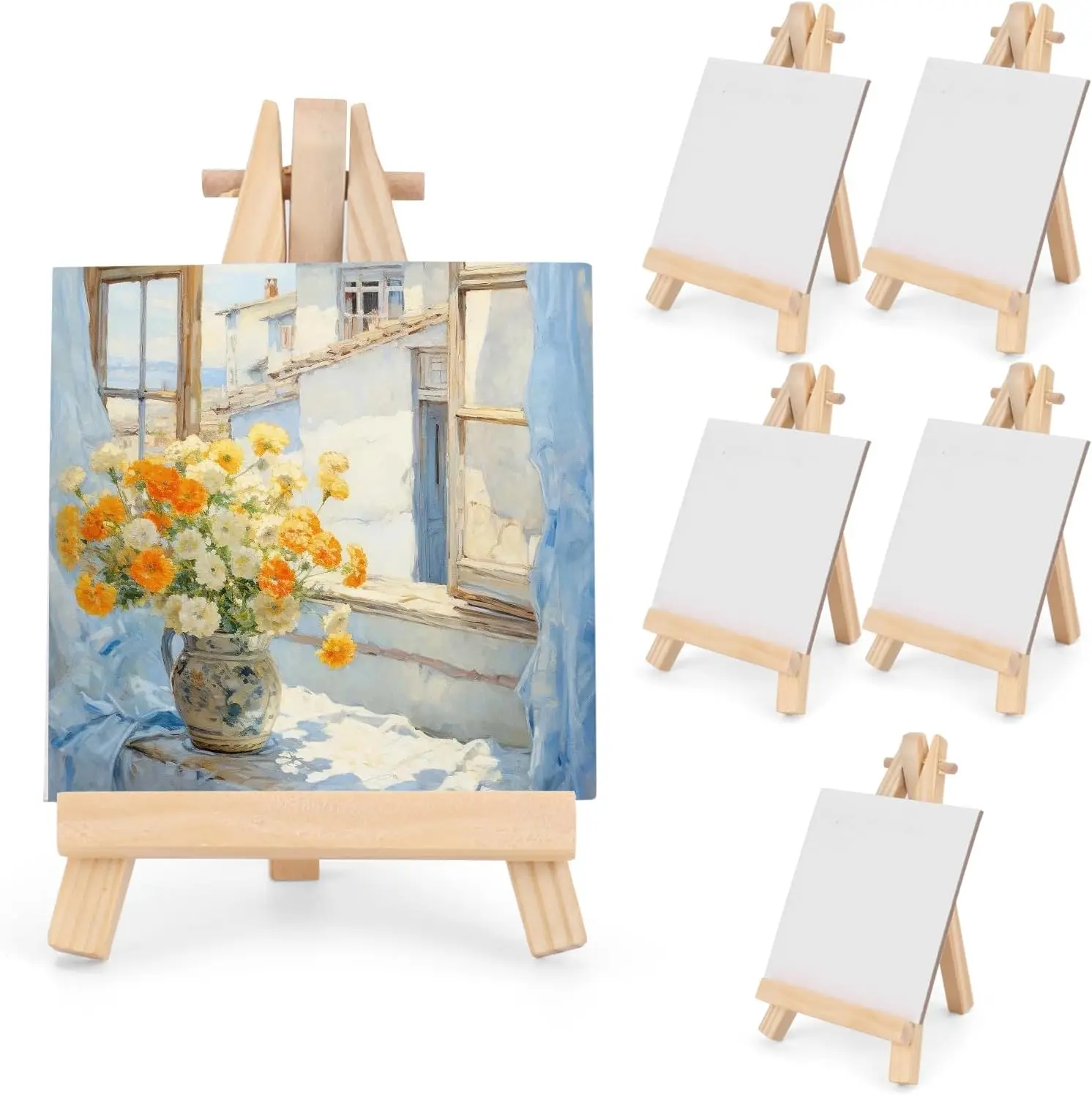 6 Pcs 3" Mini Canvas with 5" Easels, Wood Painting Set for Crafts & Photos
6 Pcs 3" Mini Canvas with 5" Easels, Wood Painting Set for Crafts & Photos