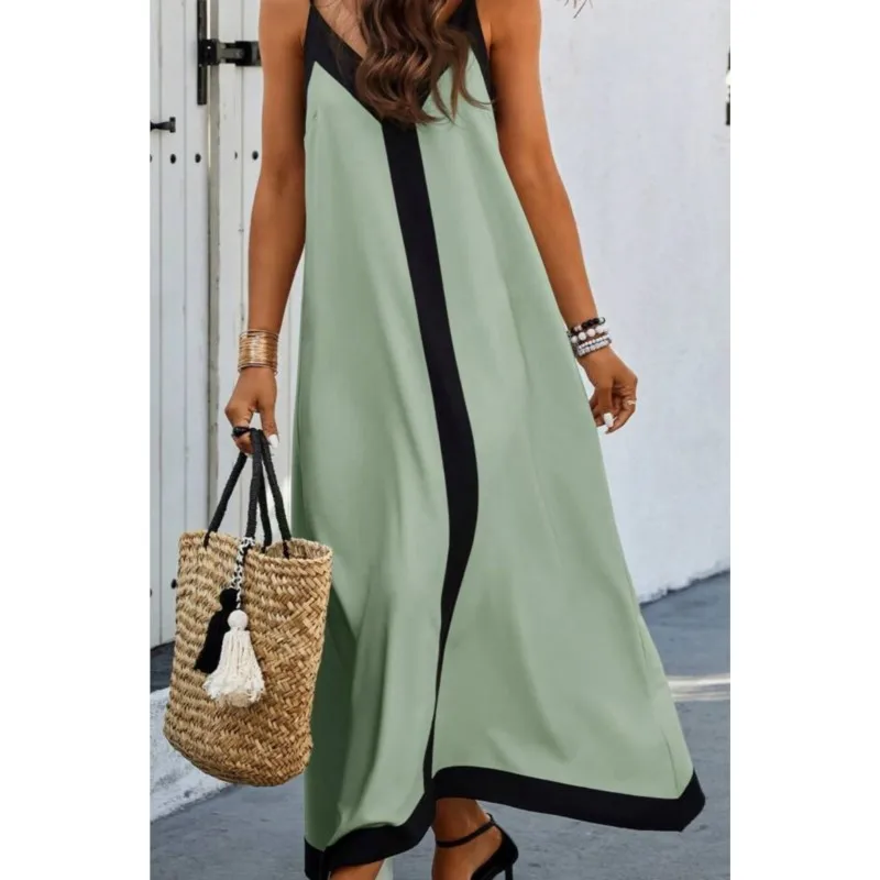 Summer Fashion Patchwork Loose Camisole Dress Women Sexy V-Neck Backless Black Stitching A-line Beach Holiday Long Dresses
Summer Fashion Patchwork Loose Camisole Dress Women Sexy V-Neck Backless Black Stitching A-line Beach Holiday Long Dresses