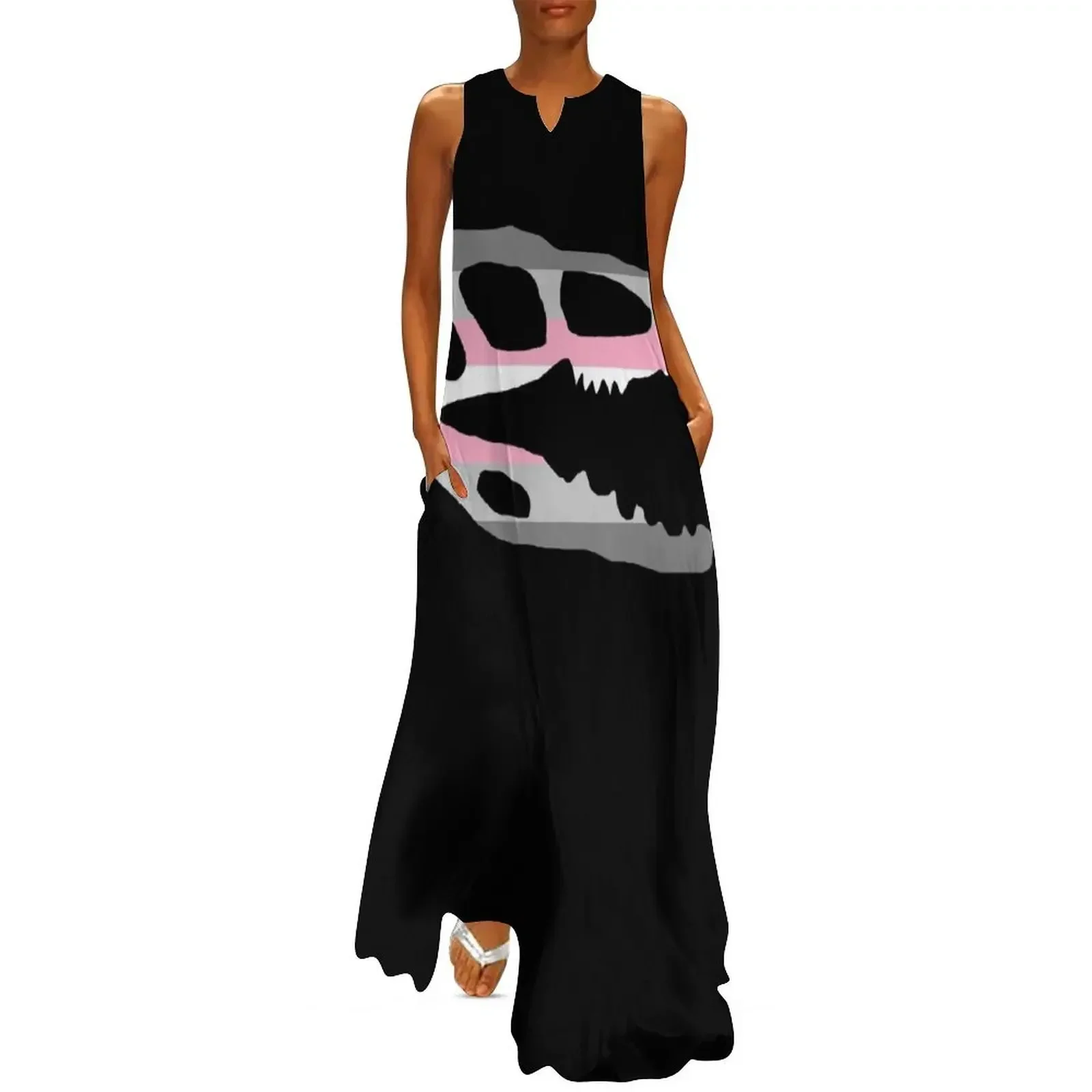Dinosaur Velociraptor Skull in Demigirl Pride Flag Colors Long Dress summer outfits for women 2025 Dress
Dinosaur Velociraptor Skull in Demigirl Pride Flag Colors Long Dress summer outfits for women 2025 Dress
