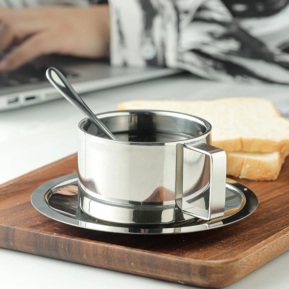 Stainless Mug 304 Unbreakable Anti scald Water Cup Metal Mugs Camping Stainless Steel Mug H Spoon Saucer
Stainless Mug 304 Unbreakable Anti scald Water Cup Metal Mugs Camping Stainless Steel Mug H Spoon Saucer